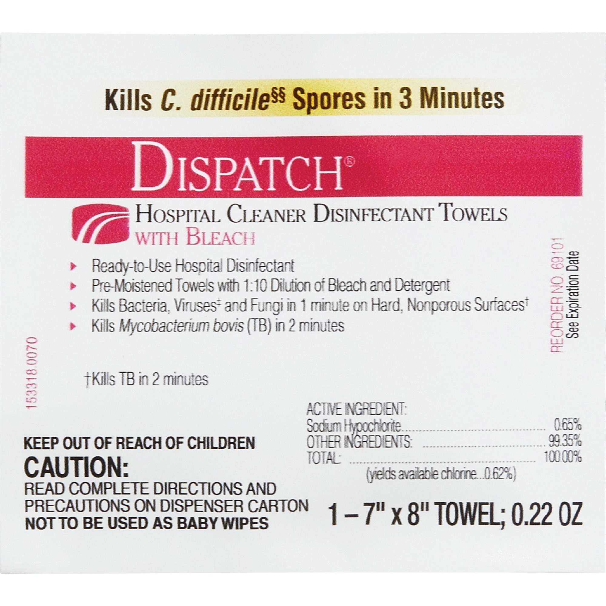 Image of Dispatch Hospital Cleaner Towels with Bleach (SKU: 633525)