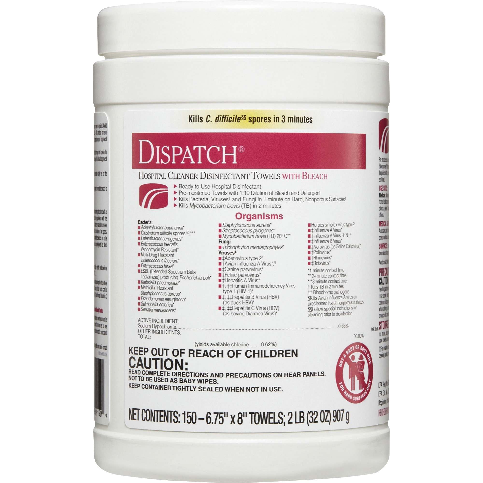 Image of Dispatch Hospital Cleaner Towels with Bleach (SKU: 633526)