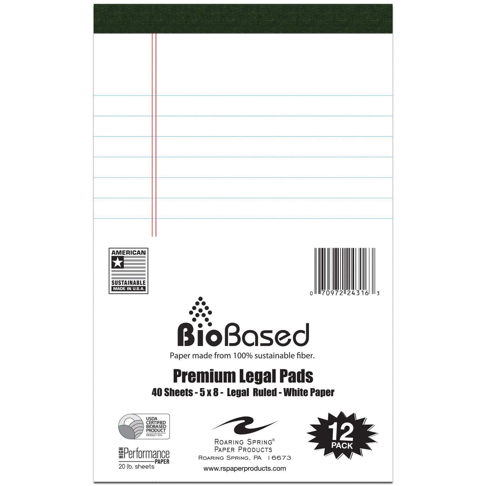 Image of Roaring Spring Bio-preferred Jr Legal Pad White 12/PK