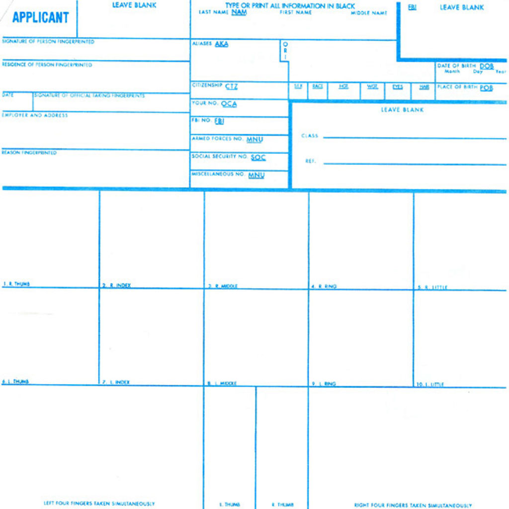 Image of Standard Form 87 Fingerprint Sheet
