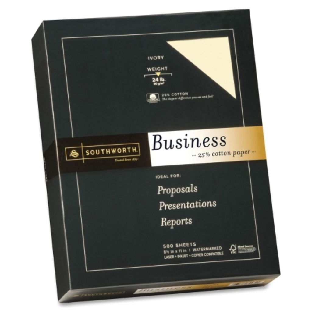 Image of Southworth 24lb 25% Cotton Business Paper - Letter - 8 1/2" x 11" - 24 lb Basis 