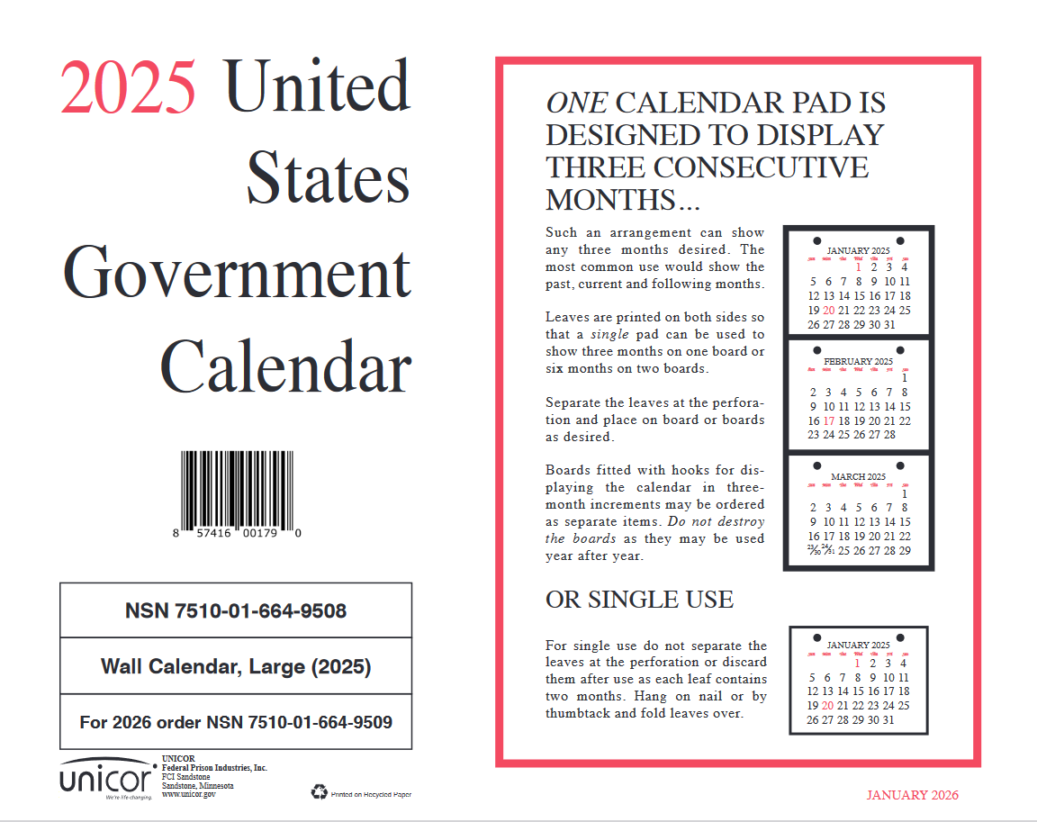 Image of 2025 Unicor Wall Calendar