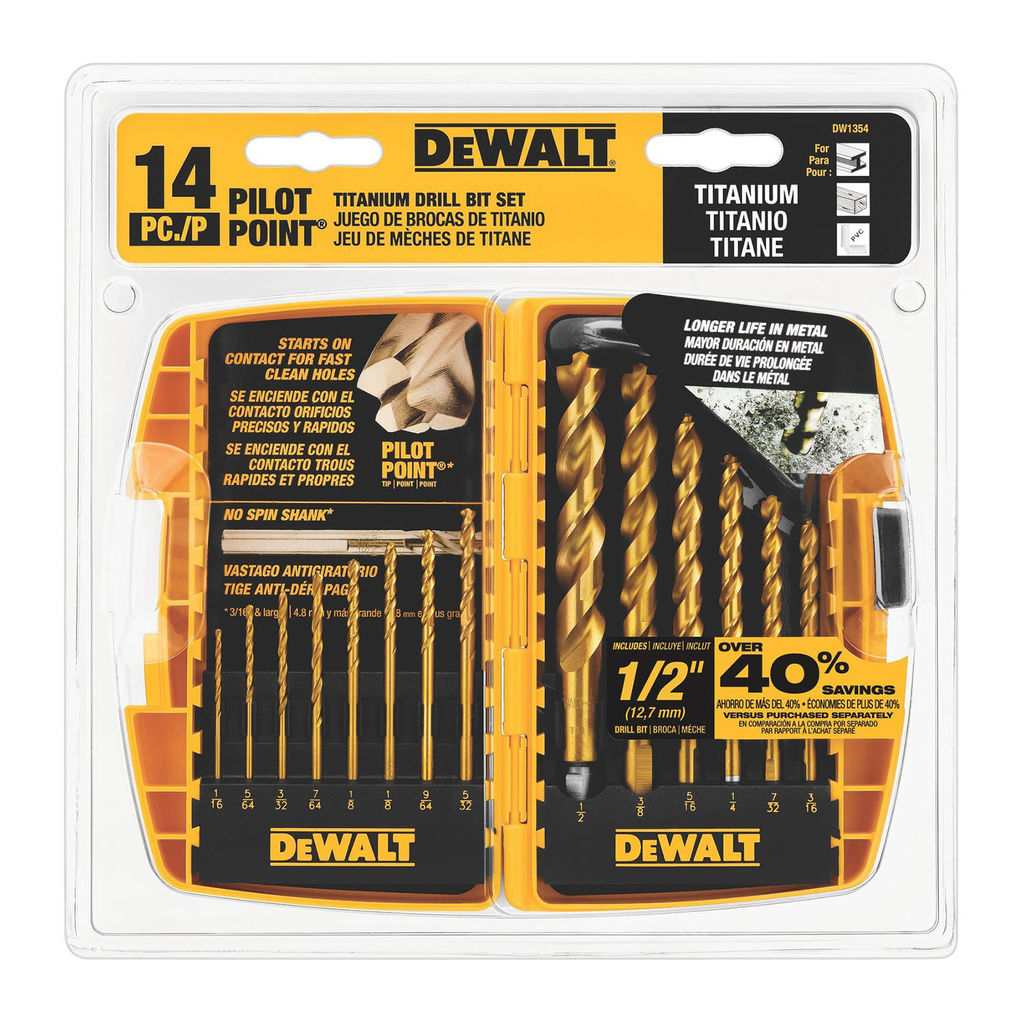Image of Dewalt Pilot Point Drill Bit Set 16 Piece Set - Pilot Bit: 0.50" Diameter - High