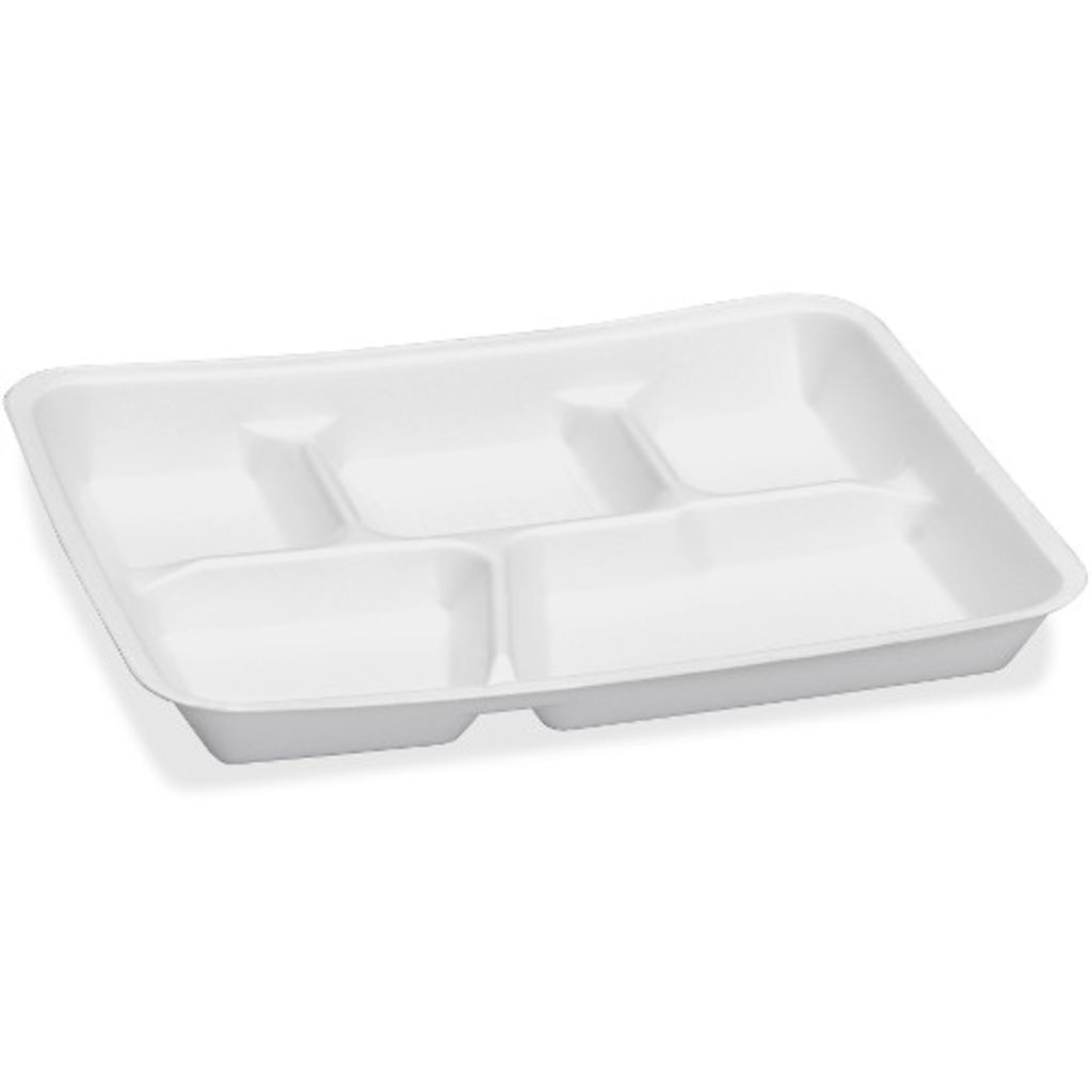 Image of Genpak 5-Compartment Foam School Serving Tray - Serving Tray - Foam - Disposable